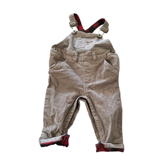 Tommy Bahama Tan Corduroy Overalls with Burgundy Trim - Picture 1 of 3